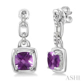 6x6 MM Cushion Checker Amethyst and 1/10 Ctw Single Cut Diamond Earrings in Sterling Silver